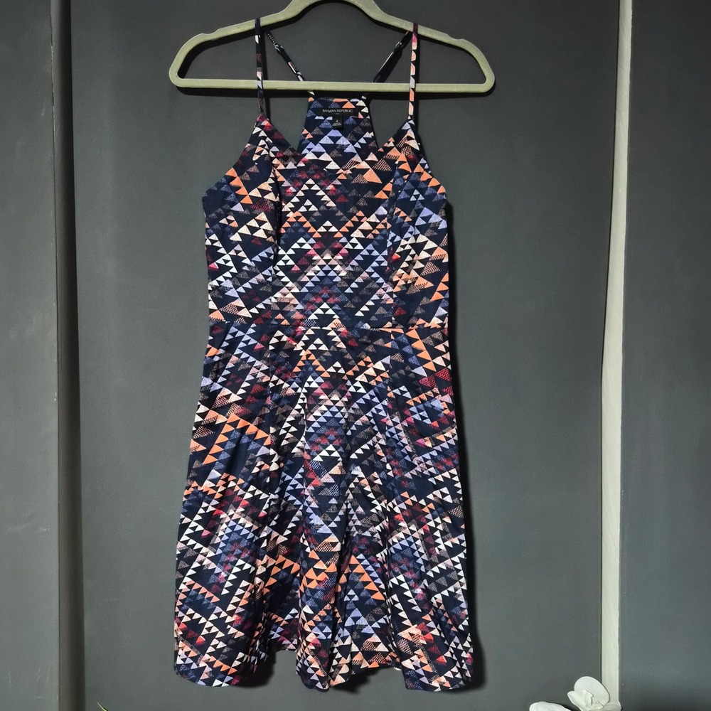 Banana Republic Geometric Triangle Print Halter Mini Dress Navy Sz 6 Aztec NWOT